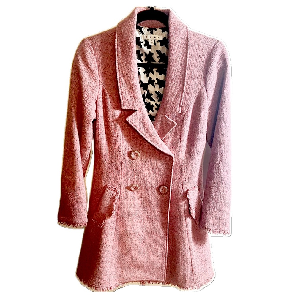 Cabi Pink Madison Avenue Tweed Double Breasted Trench Coat (XS) (Size 2)